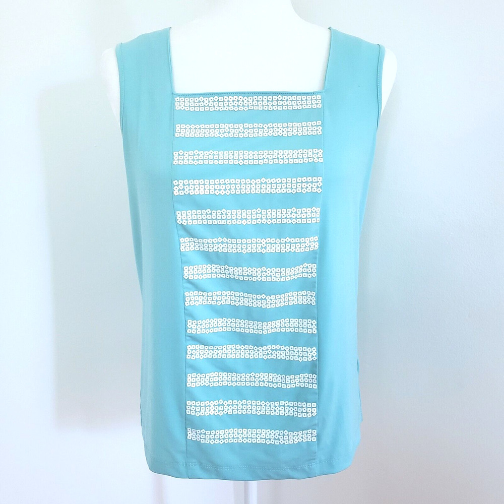 Bob Mackie Top Women S Blue White Sequin Tank Retro Nautical Resort Coastal Mod